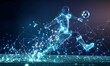 Abstract digital and futuristic Digital Art of Soccer Player in Action  - Polygonal wireframe silhouette