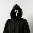 Mystery Person with Question Mark Face in Hoodie - Unknow identify concept