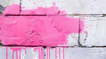 Wall Mural - pink blue paint stroke on a cement brick wall