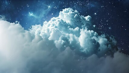 Wall Mural - a blue sky with scattered stars and fluffy clouds in the background, visualize the scalability of cl