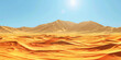 View of sand dunes in the desert. Clear blue sky and sun