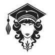 monochromatic artwork featuring a stylized female figure wearing a graduation cap