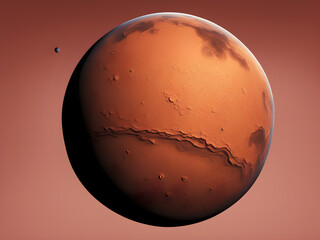 Wall Mural - A 3D planet on a solid color background, interstellar travel, Mars or Earth, planets in space