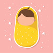 illustration of a baby wrapped in a yellow blanket with white dots