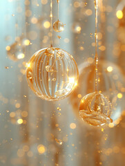 Wall Mural - gold christmas balls