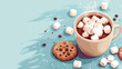 Cup of hot cocoa with marshmallows and sweet cookies