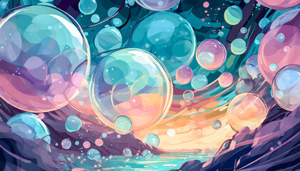 Wall Mural - abstract bubbles background, watercolor paint