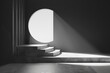 Minimalist Stairs and Circular Light in Dark Room
