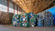 Symbolfoto, viele leere Konservendosen, gepreßt und zu Ballen gebündelt in einem Recyclingbetrieb