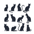 Simple black cat silhouettes in various poses