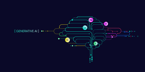 Illustration of abstract stream. Artificial intelligence. Big data, technology, AI, data transfer, data flow, large language model, generative AI