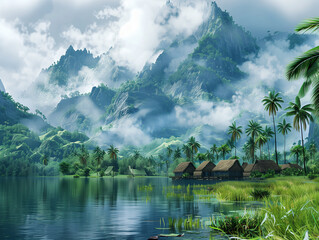 Wall Mural - lake and mountains