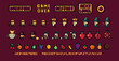 Set of minimalistic pixel art vector objects isolated. Pixel game buttons. Video nostalgic game pixel magic items, digital pixelated lives bar. Retro icons used in games