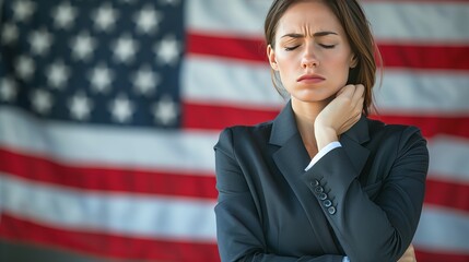 Sad Businesswoman on America flag background