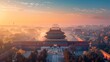 Panoramic view of the Forbidden City, imperial Chinese architecture, historical site