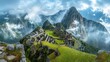 Panoramic view of the Machu Picchu ruins, ancient Incan city