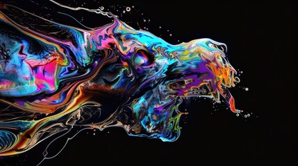 Wall Mural - Colorful psychedelic neon painting of melting wild animals,black background generative ai