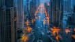 Futuristic cityscape with glowing streets at twilight Dubai Rain Flooding