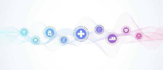 modern health care banner template with flat icons. medical innovation concept for header, web banne