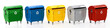 Trash bins for segregated waste disposal. Paper, plastic, organic waste, metal, glass containers. Garbage segregation, recycling, rubbish sorting reduces environmental pollution in urban areas, eco 3D
