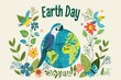 Earth Day themed illustration featuring birds and floral elements