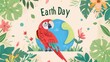 Earth Day themed illustration featuring birds and floral elements