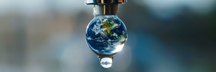 Wall Mural - a dripping tap with the earth as one of the drops