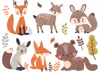 Wall Mural - a set of cute foxes and other animals