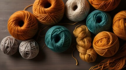 Craft knitting hobby background with yarn in natural colors.generative.ai 