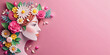 © MRSCreative - Beautiful illustration of face and flowers style paper cut  with copy space for international women's day