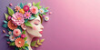 © MRSCreative - Beautiful illustration of face and flowers style paper cut  with copy space for international women's day