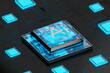Artificial intelligence, smart microchip, 3D rendered, not ai generated