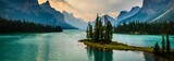 Fototapeta  - Majestic Beauty: Spirit Island on Maligne Lake, Jasper National Park, AB, Canada - Captured in Breathtaking 4k image