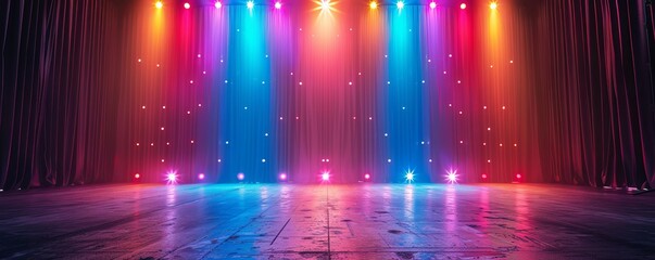 abstract background with neon lights of various colors on stage