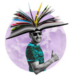 Man with a book on his head. Funny art collage.