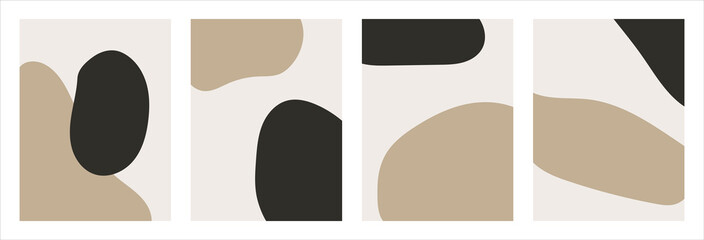 Set of trendy contemporary abstract creative hand drawn minimalist posters with organic line, shape pattern for wall decoration, postcard or brochure cover design in retro style art