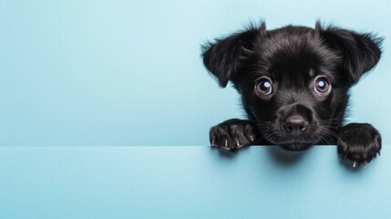 Wall Mural - Cute dog peeping with plain background.