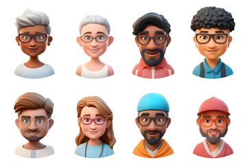 3d avatar of a group of young people. Set of people of different sexes isolated on a white background