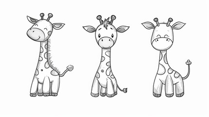 Giraffe. Line drawing of cute animal. Baby nursery art.