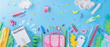 Fototapeta  - Back to school background with stationery and school supplies. Vector illustration.