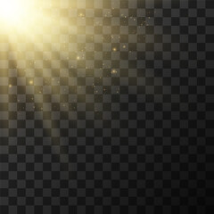 Wall Mural - Yellow glowing light explodes on a transparent background. Sparkling magical dust particles. Bright Star. Transparent shining sun, bright flash. Vector sparkles.