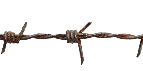 closeup of barbed wire isolated on white or transparent png