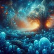 A surreal illustration of a dreamlike underwater world filled wi