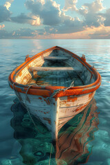 Sticker - Single boat at the ocean, 3d illustration