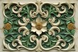 elegant dark green islamic ornament with curved pattern isolated on brown cream background 