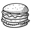 Doodle line art vector illustration of a cheese burger isolated on white