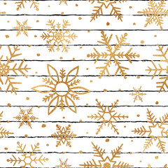 Wall Mural - snowflake seamless pattern. repeated gold snowflakes on white background for design winter prints. r