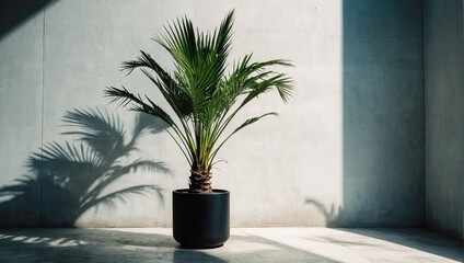 Poster - Creative layout of colorful palm leaves on a white background in the rays of the sun, with shadows. Minimal summer exotic concept with copy space