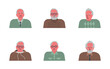 Elderly People icons. Senior Men portraits. Different hair styling and clothing. Funky flat style. Vector illustration on white