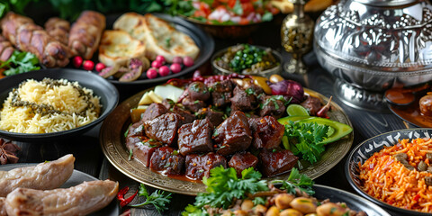 Wall Mural - Iftar Food Table Evening Meal For Ramadan Background